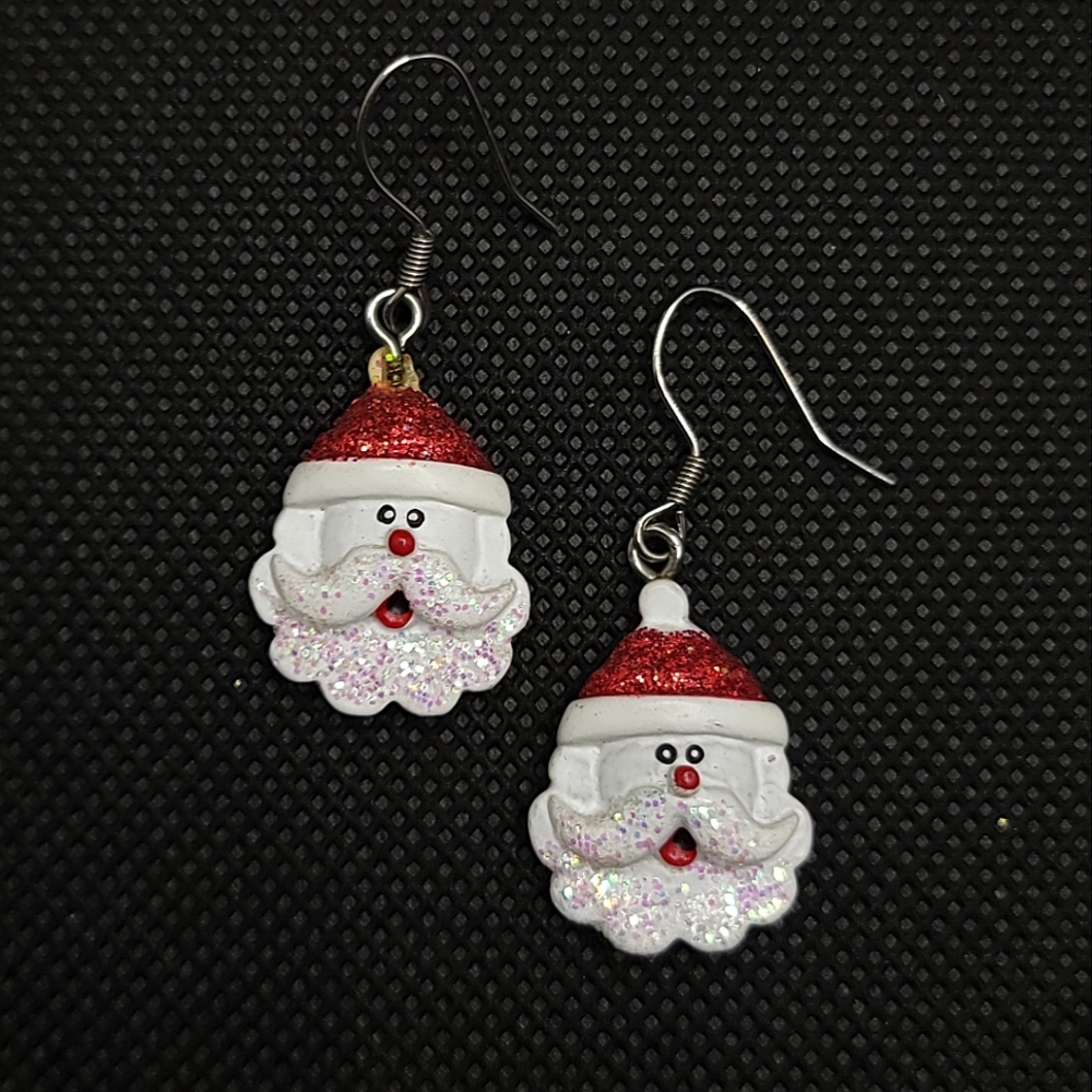 Vintage Santa Claus Glitter Earrings | Christmas XMAS Holiday